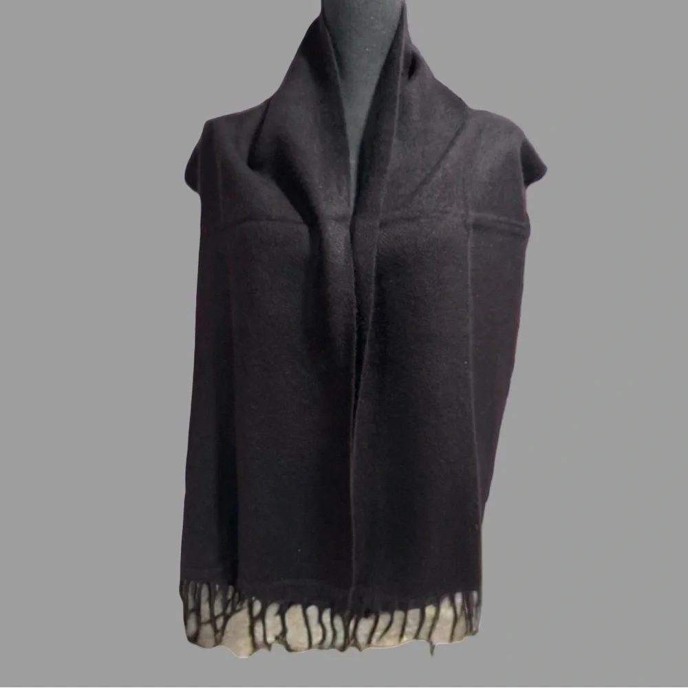 100% Pure 4-Ply Chyangra Pashmina Cashmere Scarf Handmade Nepal COA NWT -BLACK